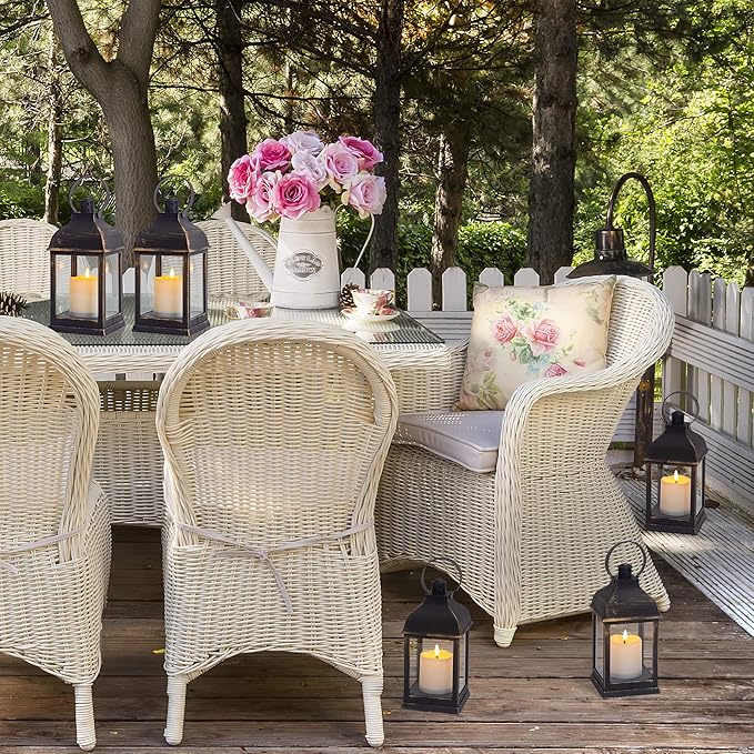 Vintage Lantern Decorative LED Flickering Flameless Candle with Timer, Battery Powered LED Decorative Hanging Golden Brushed Black Lanterns for Indoor Outdoor Garden Yard Home Decor(4 Pack)-VerdiqueGarden