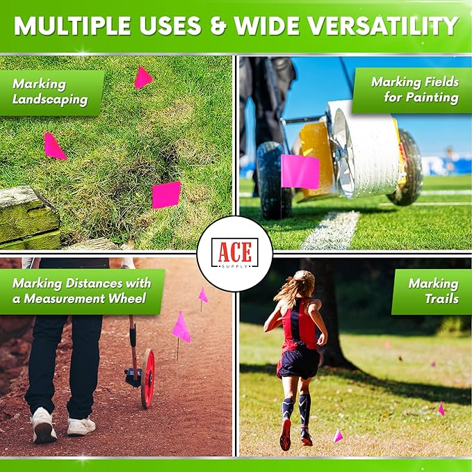 Fluorescent Pink Marking Flags, 100 Pack - 4x5-Inch Marker Flags - 15-Inch Wire - for Lawn, Irrigation, Dog Training, Landscape, Survey-VerdiqueGarden