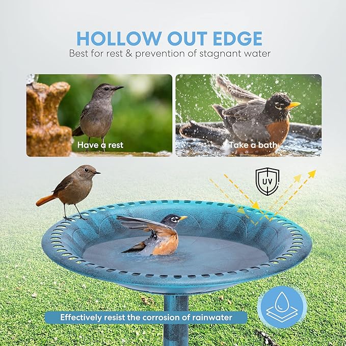 VIVOHOME 28 Inch Height Polyresin Lightweight Antique Outdoor Garden Bird Bath Blue-VerdiqueGarden