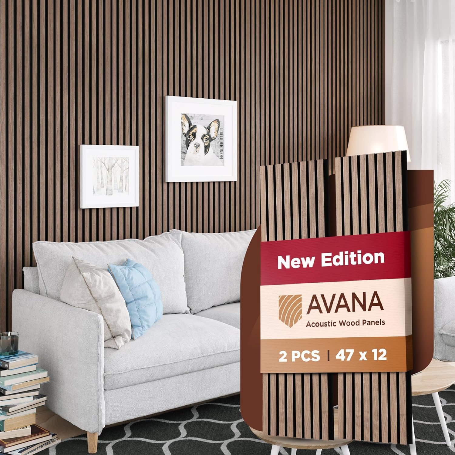 Avana Acoustic Wood Wall Panels – 47.2 X 12.6 Inch Walnut Acoustic Panels 2 PCs – Wall Panels For Interior Wall Decor for Homes, Offices, Studios – Modern Sturdy And Durable Wood Panels For Wall-VerdiqueGarden