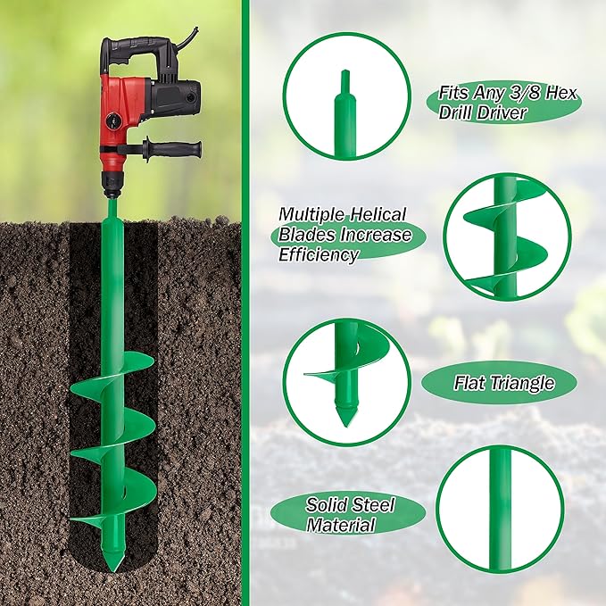 Auger Drill Bit for Planting, 4x25Inch Garden Earth Auger, Spiral Drill Hole Rapid Planter Seedling & Bedding Plant,Ground Planting Drill Bit Auger Post Hole Digger for 3/8''Hex Drive Drill-VerdiqueGarden