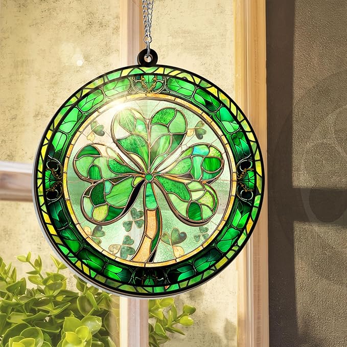 St Patricks Day Decorations - Irish Gifts for Women Men Friends Family, Shamrock Decorations, St Patricks Day Accessories - Double Layered Hanging Suncatcher 6 in-VerdiqueGarden