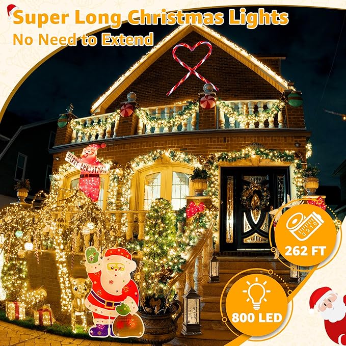 Ollny Outdoor String Lights 800LED 262FT, Warm White Waterproof Fairy Light with Remote Plug in, 8 Modes Timers Dimmable Christmas Lights for Outside Indoor Bedroom Patio Camping Garden-VerdiqueGarden