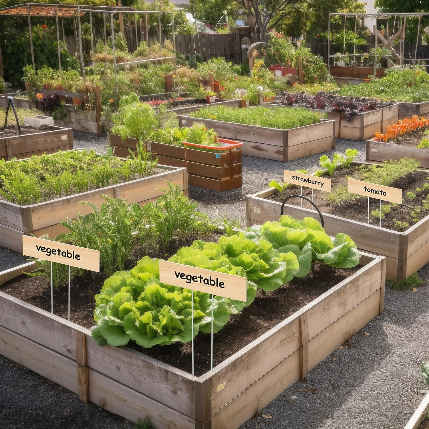 10 Set Jumbo Outdoor Plant Label Stakes Waterproof Nursery Garden Markers Plastic T Type Plant Tag Identification Stake with Marker Pen for Herb Vegetable Flowers, 12" High(Wood Color)-VerdiqueGarden