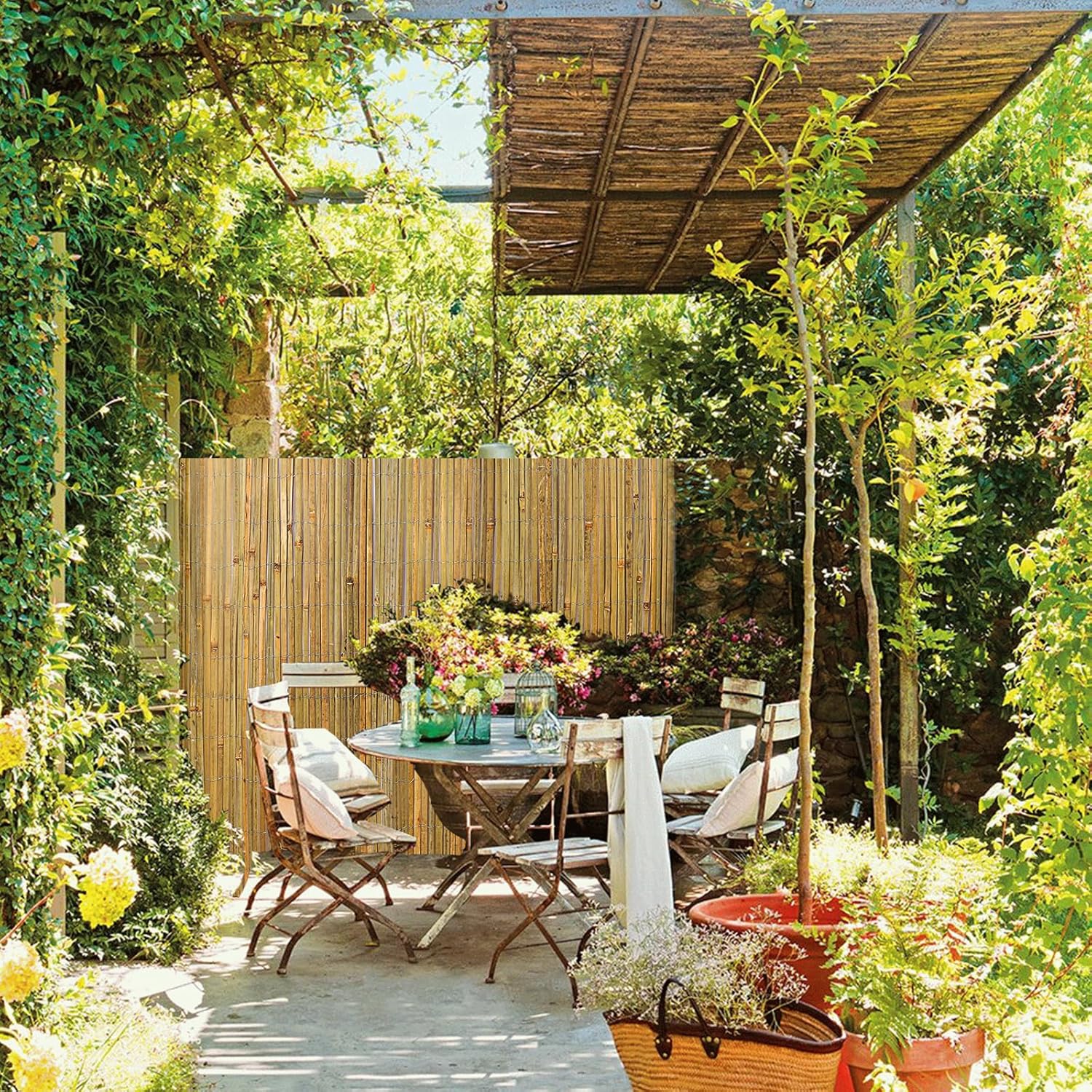 Natural Bamboo Slat Screening,6FT x 13FT Bamboo Fence Panel for Garden Privacy Fence Screen for Indoor or Outdoor (1.8m x 4m Approx)-VerdiqueGarden