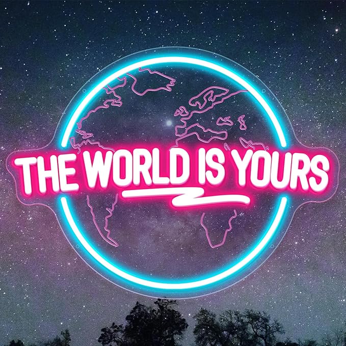 The World Is Yours Neon Sign, Carved Planet The World Is Yours LED Neon Light Lamp for Wall Decor, Light Up Signs for Office Wedding Man Cave Game Room Bedroom Birthday Gift-VerdiqueGarden