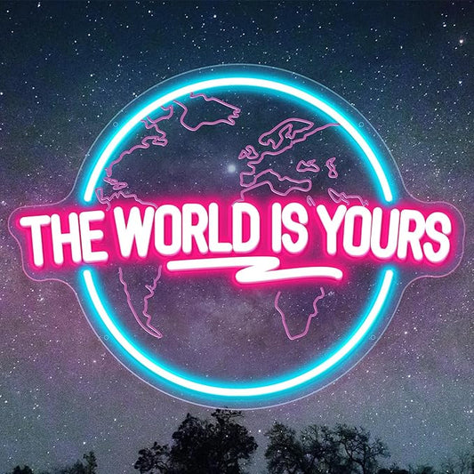 The World Is Yours Neon Sign, Carved Planet The World Is Yours LED Neon Light Lamp for Wall Decor, Light Up Signs for Office Wedding Man Cave Game Room Bedroom Birthday Gift-VerdiqueGarden