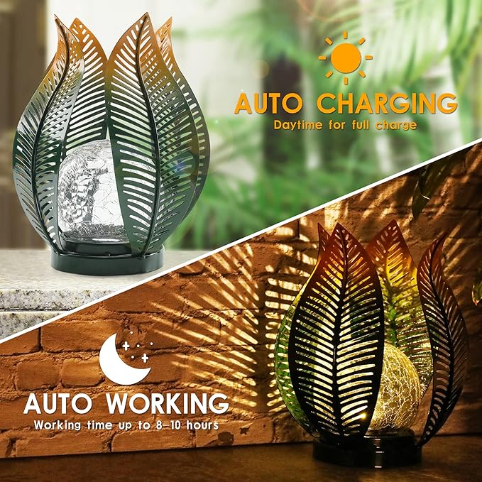 Solar Garden Lights Outdoor Decorations Garden Decor,Crackle Globe Glass,Gardening Gifts Waterproof Solar Lights for Outdoor Decor Patio,Lawn,Balcony,Porch,Yard Art-VerdiqueGarden