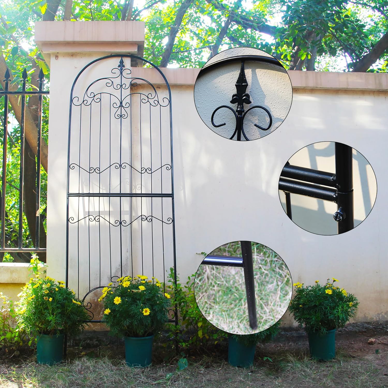 Trellis for Climbing Plants 86.6" H x 29.5" W Tall Garden Trellis Wrought Iron Heavy Scroll Metal Decoration Lawn Patio for Rose Clematis Ivy Weather Resistant-VerdiqueGarden