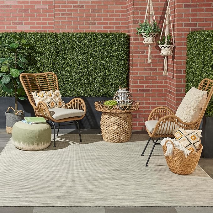 Nourison Home Positano 9' x 12' Light Grey Modern Indoor/Outdoor Rug Polypropylene-VerdiqueGarden