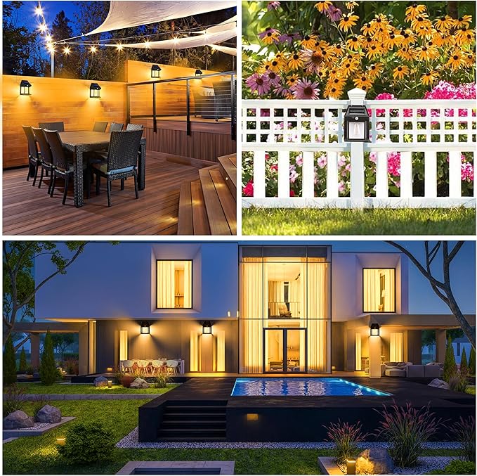 Joomer Solar Wall Lights Outdoor 4PACK, Dusk to Dawn Porch Lights Fixture, Waterproof Exterior Lighting with Clear Panel for Entryway Front Door, Solar Wall Lantern with 3 Modes & Motion Sensor-VerdiqueGarden