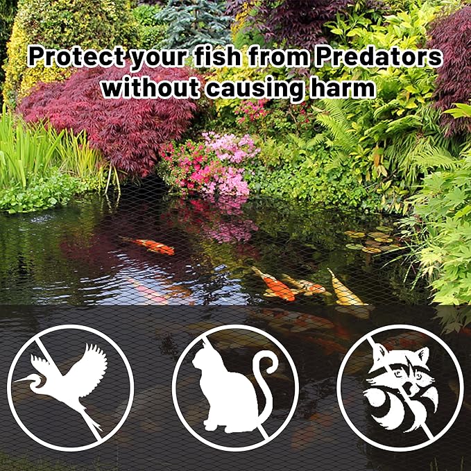 Rainleaf Pond Netting, 28' x 30' Pond Net Cover, Koi Pond Netting for Leaves, Heavy Duty Koi Pond Net Protecting Koi Fish from Herons, Stakes Included, Snare Nets-VerdiqueGarden
