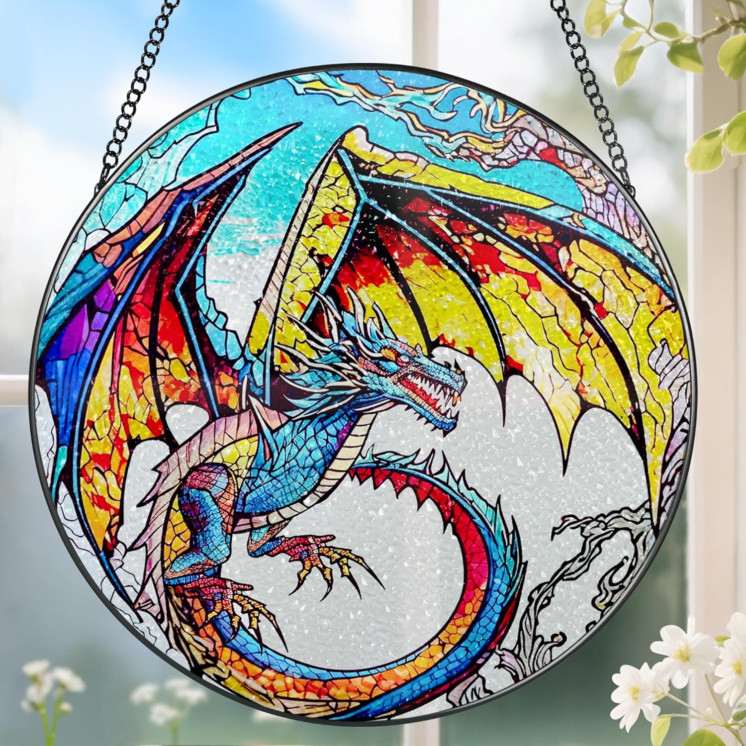 Stained Glass Window Hanging, Stained Glass Suncatcher, Dragon Sun Catcher, Window Decor, Dragon Lover Gift, Gifts for Fathers Day, Christmas or Birthday Gift, Gifts for Him Dad Grandfather Son-VerdiqueGarden
