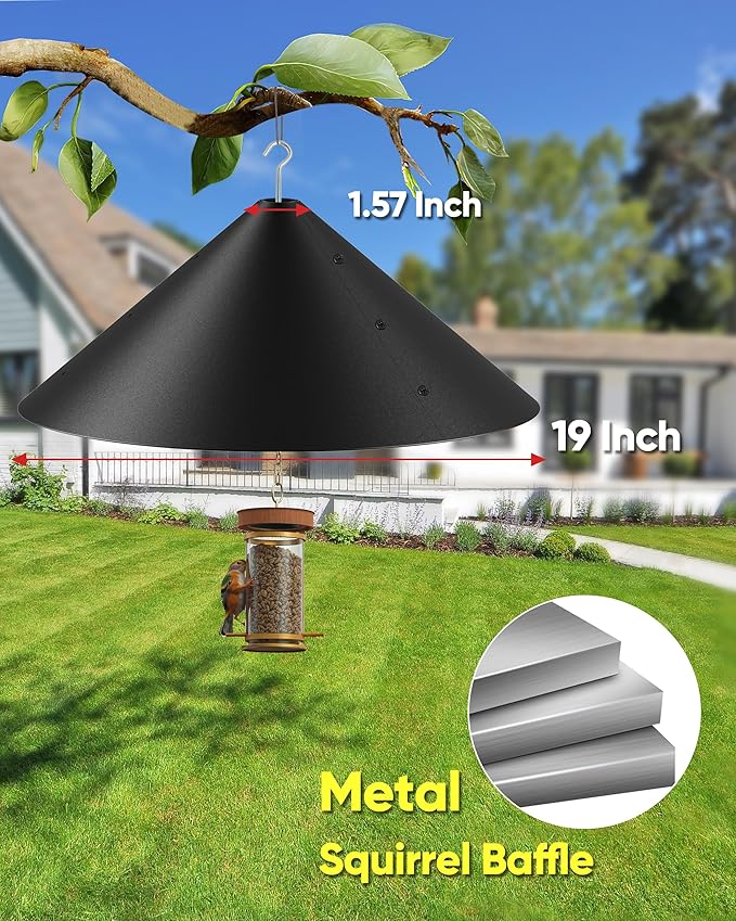 19 Inch Metal Squirrel Baffle for Bird Feeder, Squirrel Proof for Hanging Bird Feeder, Outdoor Bird Feeder Cover, Hummingbird Feeder Umbrella, Rust Chew Proof Heavy Duty-VerdiqueGarden