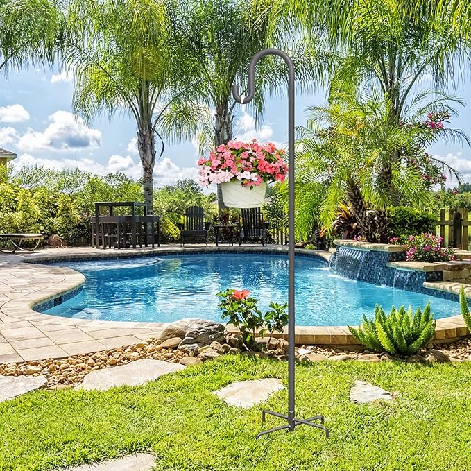 Highpro Shepherds Hooks for Outdoor 47 Inch Bird Feeder Pole Squirrel Proof Hummingbird Feeder Stand Heavy Duty with 5 Prong Base for Hanging Bird Feeder, Plant Baskets, Solar Light Lanterns-VerdiqueGarden