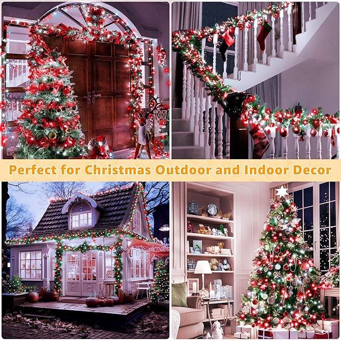 Ollny Christmas Lights Outdoor 800LED 262FT, Red and White Plug in Fairy Lights with Remote, 8 Modes Waterproof Timers Dimmable LED String Lights for Indoor House Outside Bedroom Patio Balcony-VerdiqueGarden