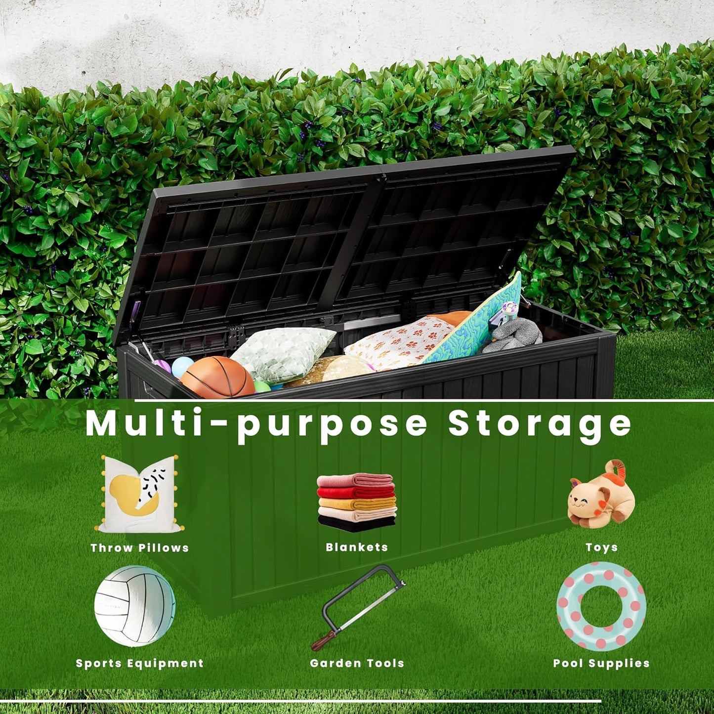 180 Gallon Double-Wall Resin Deck Box - Lockable Waterproof Outdoor Storage Box, 1000lbs Capacity & Doubles as Seating for Patio Furniture, Garden Tools, Pool Accessoriess (Black)-VerdiqueGarden