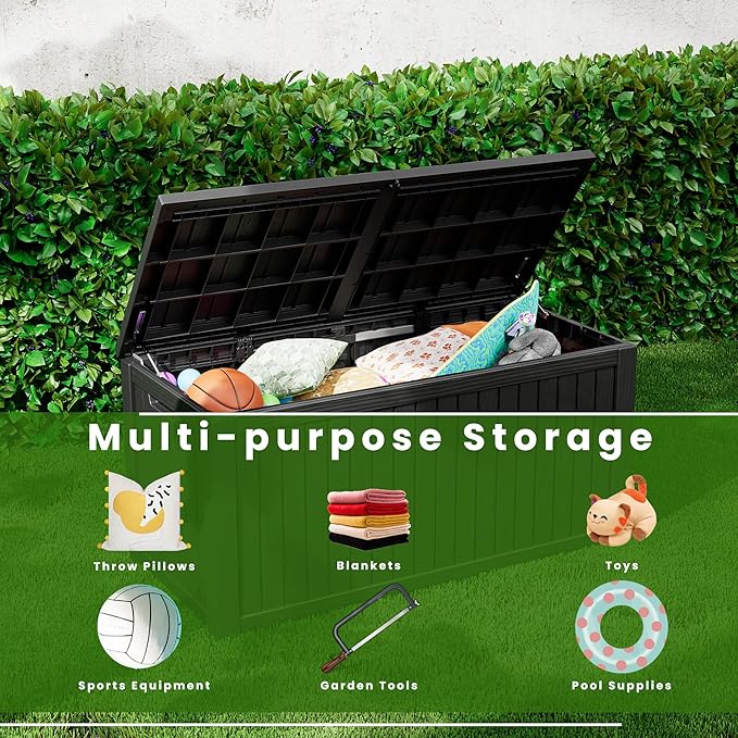 200 Gallon Outdoor Storage Box - Waterproof Patio Deck Box for Outside Deliveries, All-Weather Resin Bin with Lock for Cushions & Tools, UV-Resistant, Matte Black-VerdiqueGarden