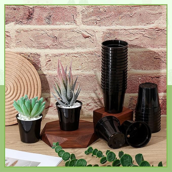 Yaomiao 200 Pcs 2 Inch Black Mini Plastic Plant Pot Nursery Seedling Pots Seed Starter with Drainage Holes for Indoor Outdoor Garden Succulent Plants Cuttings Transplanting-VerdiqueGarden