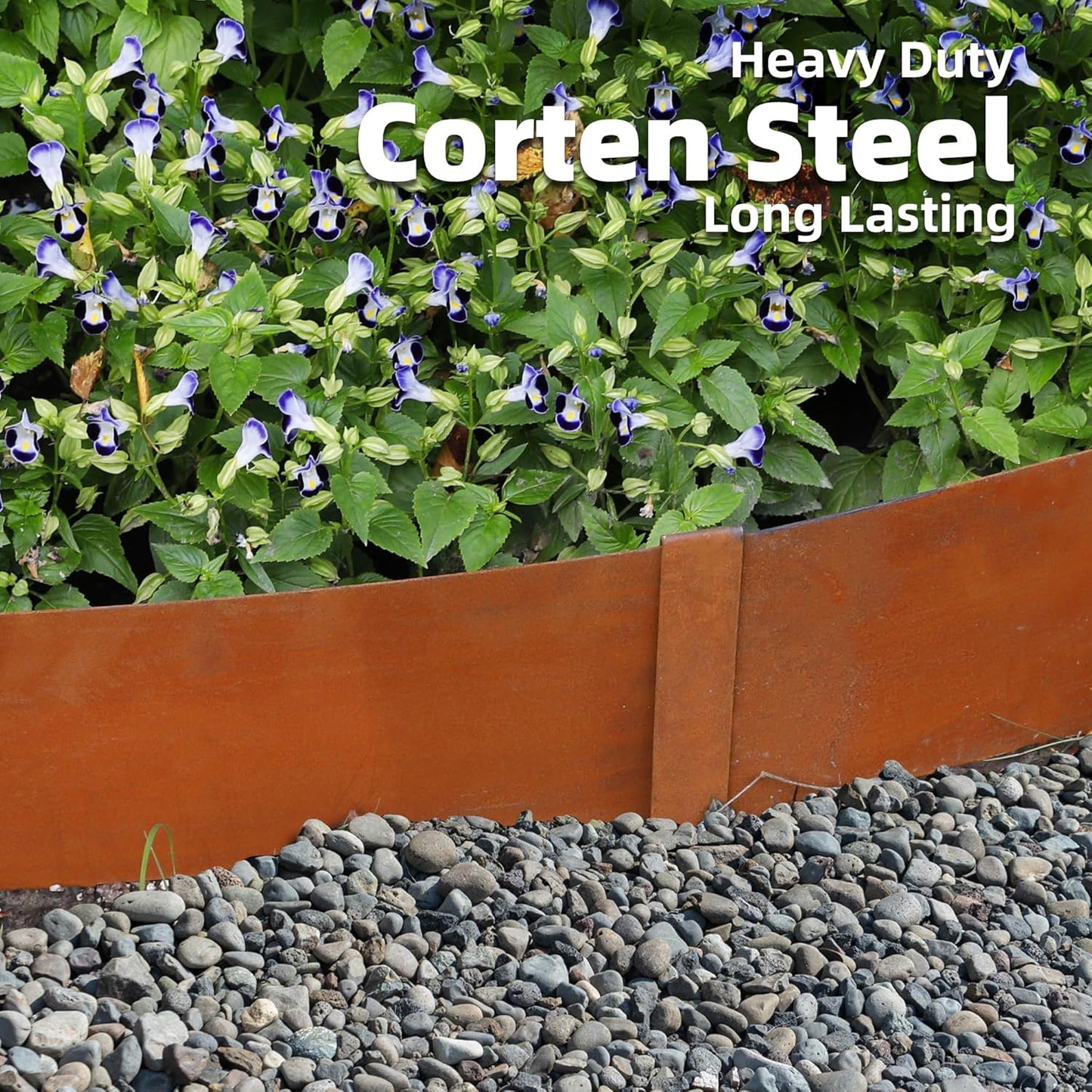 Solution4Patio 8-Pack Corten Steel Garden Landscape Edging with 9X Clips, 8" H Hammer-in Heavy Duty Bendable Metal Pre-Rusted Border Edging Strips, 26ft Total for Lawns, Pathways, Firepits, Gardens-VerdiqueGarden