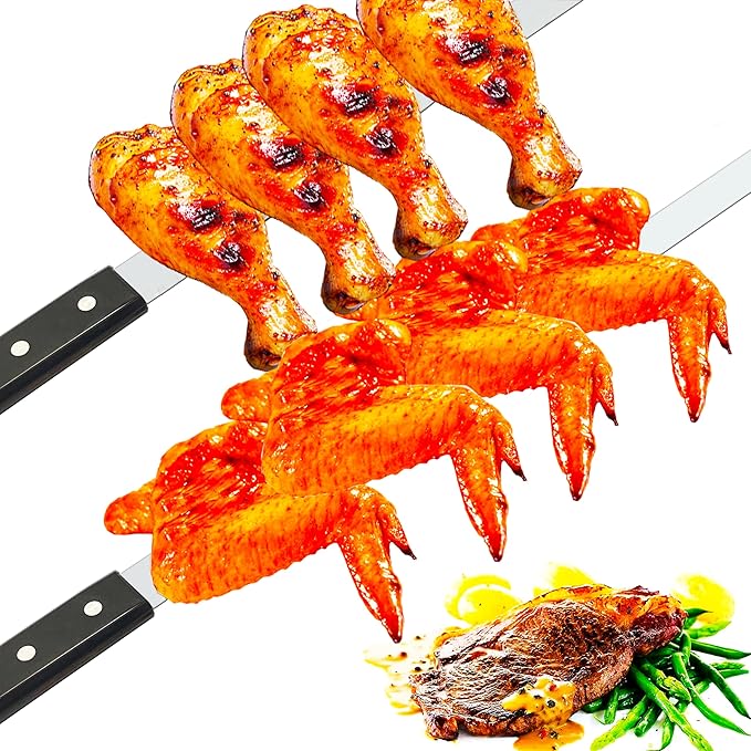 23.6 Inch Long Kabob Skewers, 0.91 Inch Wide, Stainless Steel with Black Wood Handle, 7 Pack-VerdiqueGarden