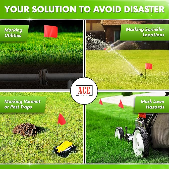 Fluorescent Orange Yard Marking Flags - 4x5x15 Inch Marker Flags - 50 Pack - Markers For Lawn, Irrigation, Landscaping, Survey & Sprinkler Head Marking-VerdiqueGarden