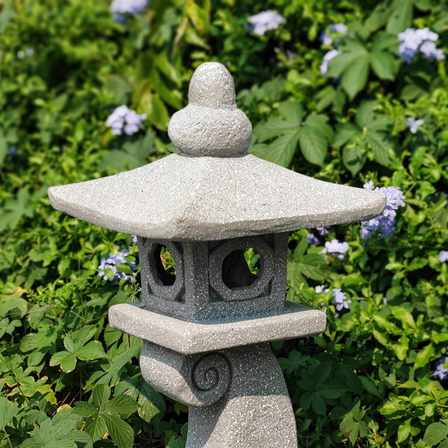ZOEJADE 28" H Large Solar Zen Asian Pagoda Lantern Garden Outdoor Statue Japanese Palace Lantern with Solar Light for Lawn Yard Pond Patio Temple Court Decor Meditator Stylite Garden Figurines-VerdiqueGarden
