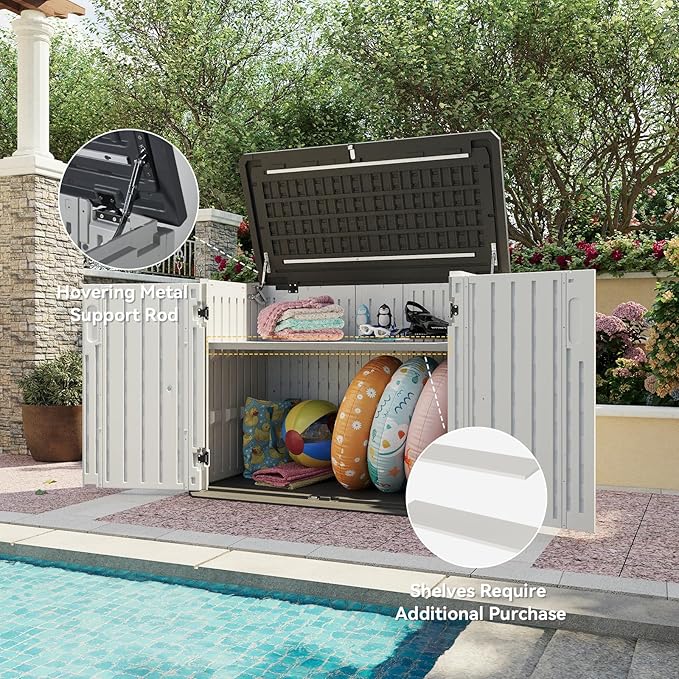 Aoxun 35 Cu.Ft Outdoor Storage Shed, Waterproof Horizontal Resin Cabinet for Trash Cans, Lawn Mowers, Generators, and Garden Tools, White-VerdiqueGarden