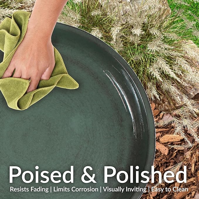 Sunnydaze Gleeful Garden Metal Bird Bath for Outdoors - Large Decorative Iron Birdbath - 23-Inch - Green Glaze-VerdiqueGarden