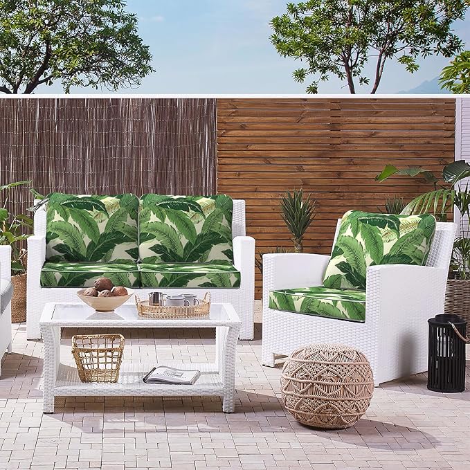 LVTXIII Outdoor Deep Seat Cushion 24"x24"x4" Patio Seat and Back Cushion Set Seasonal Chair Cushion for Dining Arm Chairs, Wicker Chairs and Garden Furniture Decoration, Swaying Palms Green-VerdiqueGarden