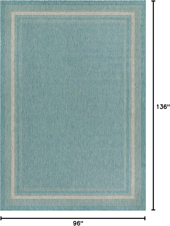Unique Loom Outdoor Border Collection Area Rug - Soft Border (8' x 11' 4" Rectangle, Aquamarine/ Ivory)-VerdiqueGarden