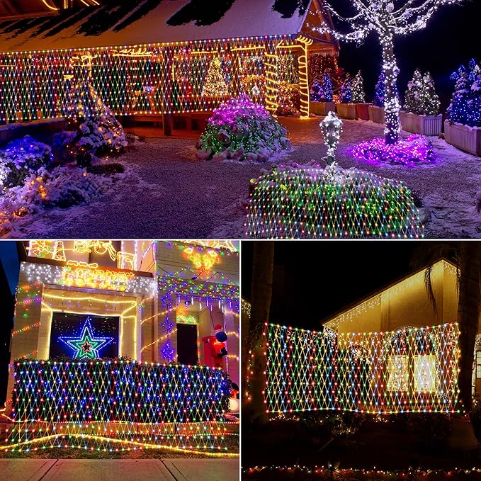 12ft x 5ft 360 LED Christmas Net Lights, 11 Modes 30V Christmas Net Lights, Warm White-Multi Color Changing Mesh Decorative Net Lights for Xmas Tree Bush Wedding Garden Outdoor Indoor Decor-VerdiqueGarden