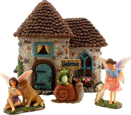 Fairy Garden House Kit - Fairy House, Fairy Garden Accessories Outdoor & Fairies for Fairy Garden – Fairy Houses for Gardens Outdoor - 4 Piece Kit for Adults-VerdiqueGarden