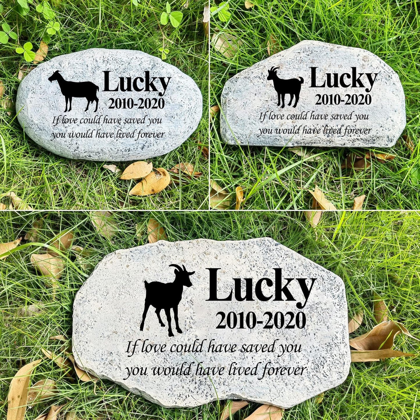 Zatanmulo Personalized Pet Memorial Stone, Garden Memorial Stone Personalized, Dog Headstone, Cat Tombstone, Memorial Plaque Outdoor, Garden Stepping Stone (Goat)-VerdiqueGarden