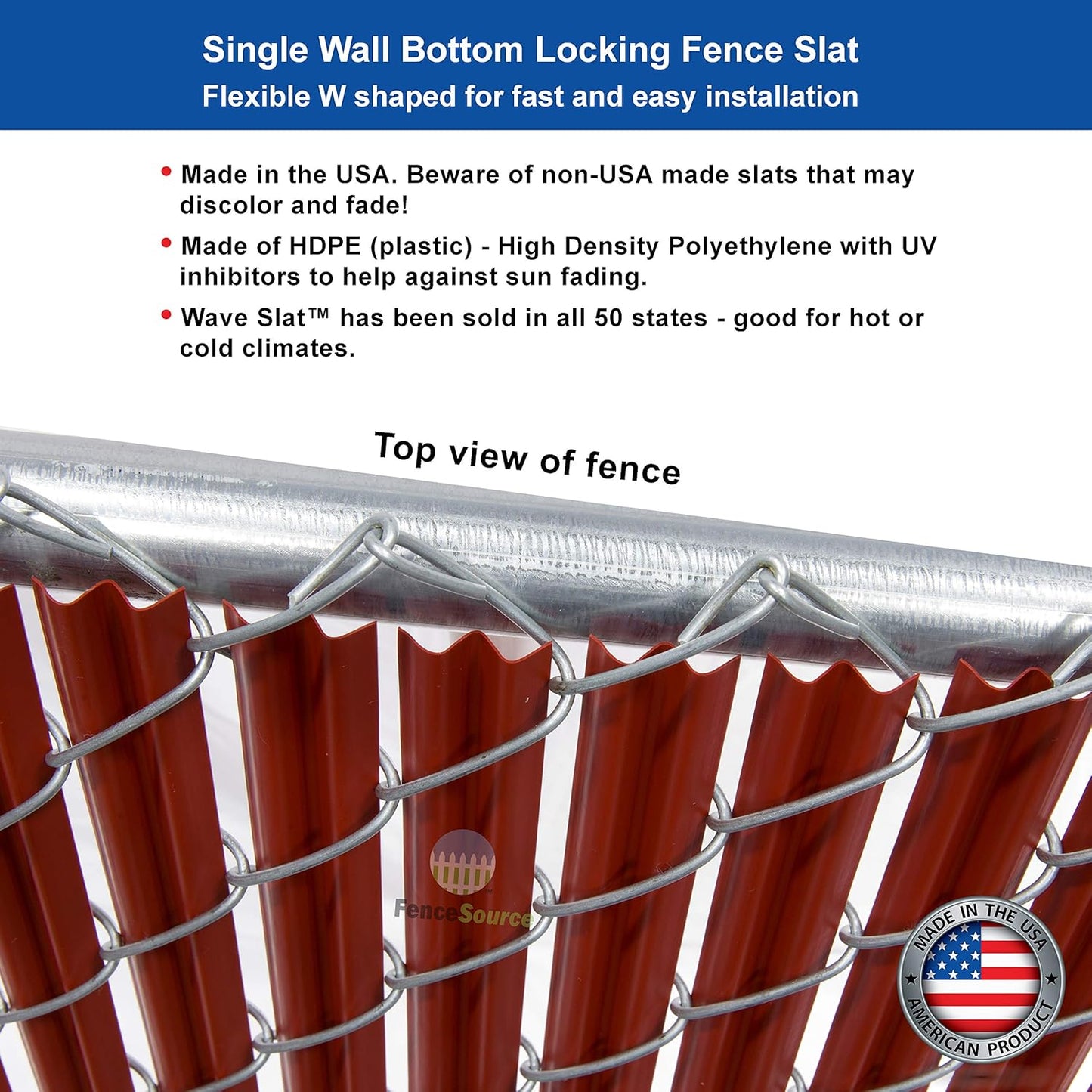Wave Slat (9 Colors) Single Wall Bottom Locking Privacy Slat for 4', 5', 6', 7' and 8' Chain Link Fence (7 ft, Redwood)-VerdiqueGarden