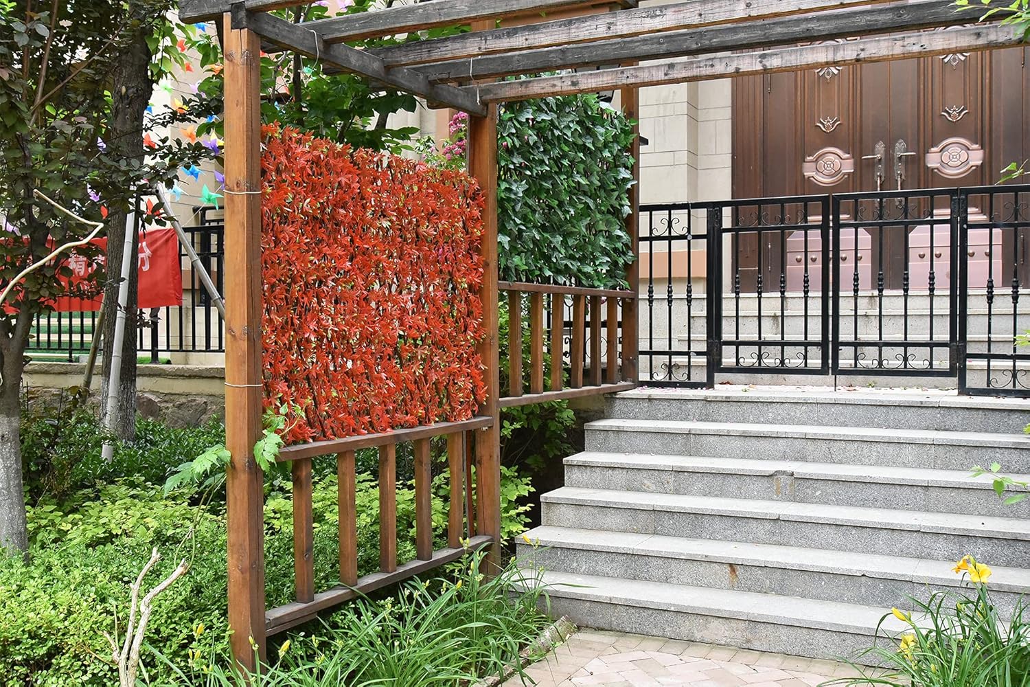 Expandable Fence Privacy Screen for Balcony Patio Outdoor,Decorative Faux Ivy Fencing Panel,Artificial Hedges (Single Sided Leaves) (4, Green-Ivy)-VerdiqueGarden