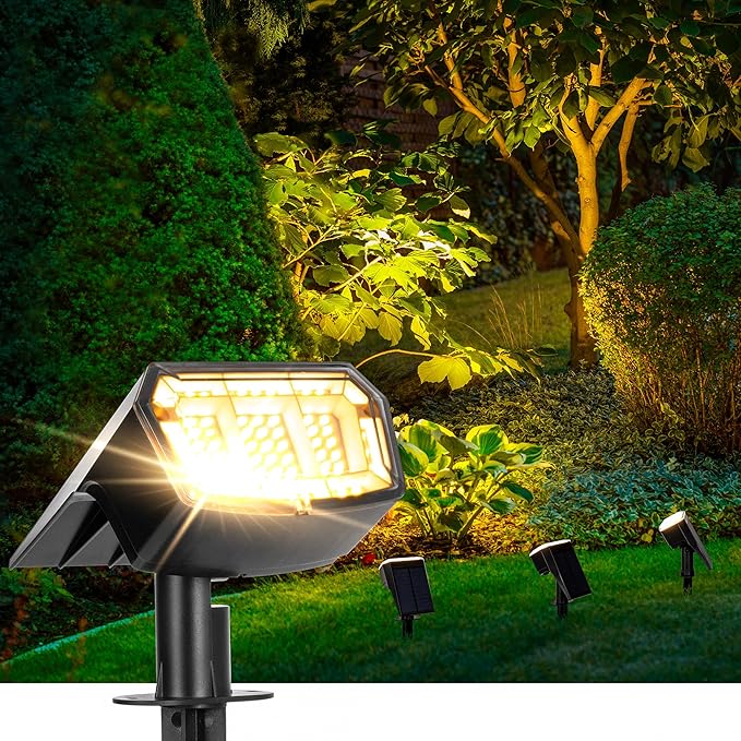 Solar Spotlights - 63LED Outdoor Solar Lights, 3 Pack, IP65 Waterproof, Warm Light-VerdiqueGarden