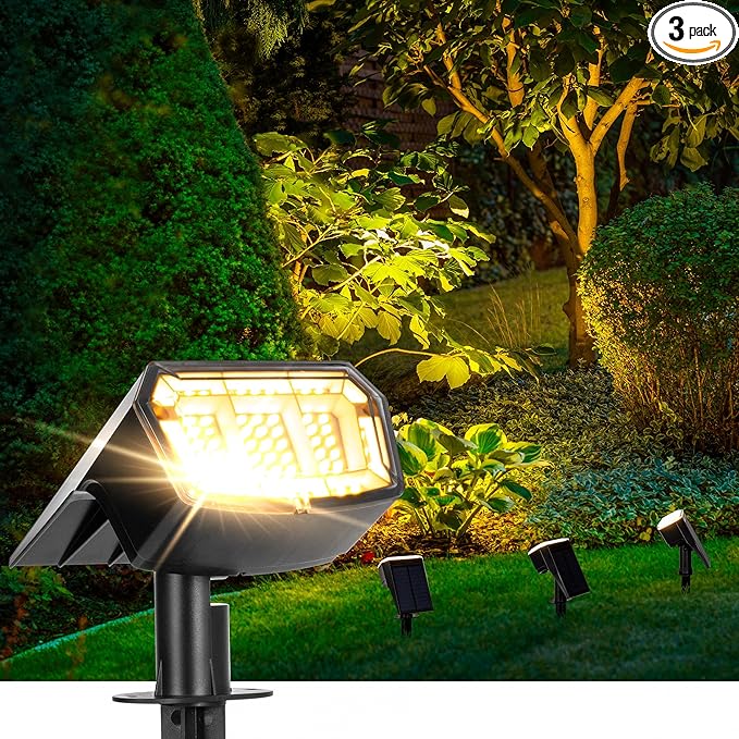 Solar Spotlights - 63LED Outdoor Solar Lights, 3 Pack, IP65 Waterproof, Warm Light-VerdiqueGarden