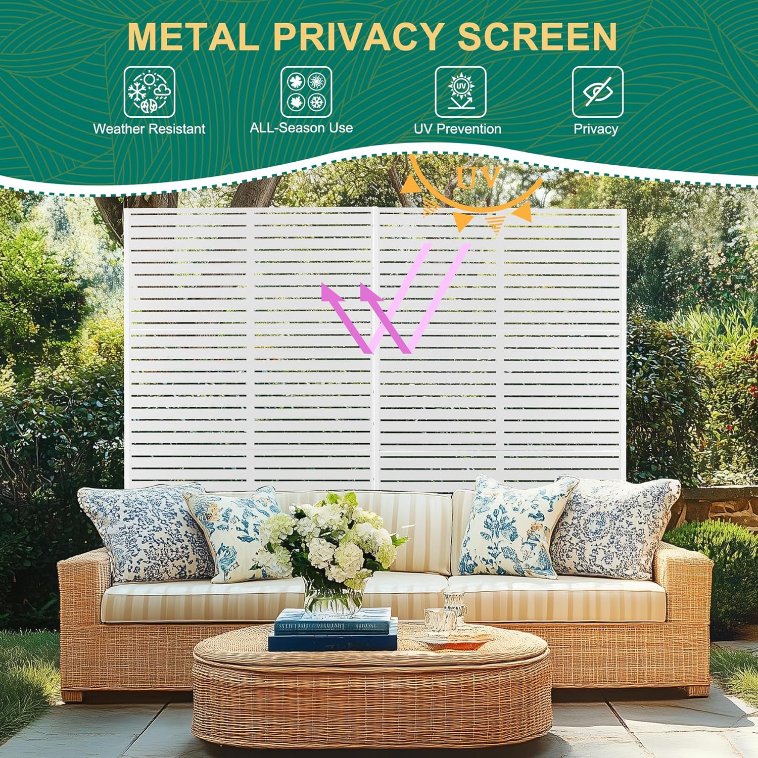 72" H×47" W Metal Outdoor Privacy Screen Freestanding, Panels for Patio Lawn Deck, Freestanding Decorative Privacy Screen for Balcony Yard&Garden(Consists of 3 Panels)-VerdiqueGarden
