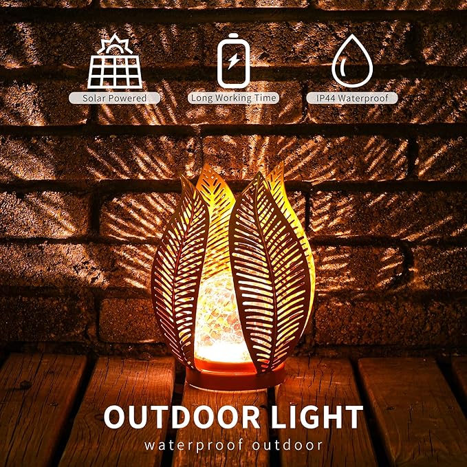 Solar Garden Lights Outdoor Decorations Garden Decor,Cracked Globe Glass,Gardening Gifts Waterproof Solar Lights for Outdoor Decor Patio,Lawn,Balcony,Porch,Yard Art-VerdiqueGarden