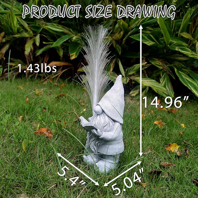 Gnomes Statue Solar Garden Decor,Resin Gnome Statues and Colour Changing Optical Fiber Solar Lights,Outdoor Decoration for Balcony, Garden, Patio, Yard, Lawn, Gifts for Mom Grandma-VerdiqueGarden