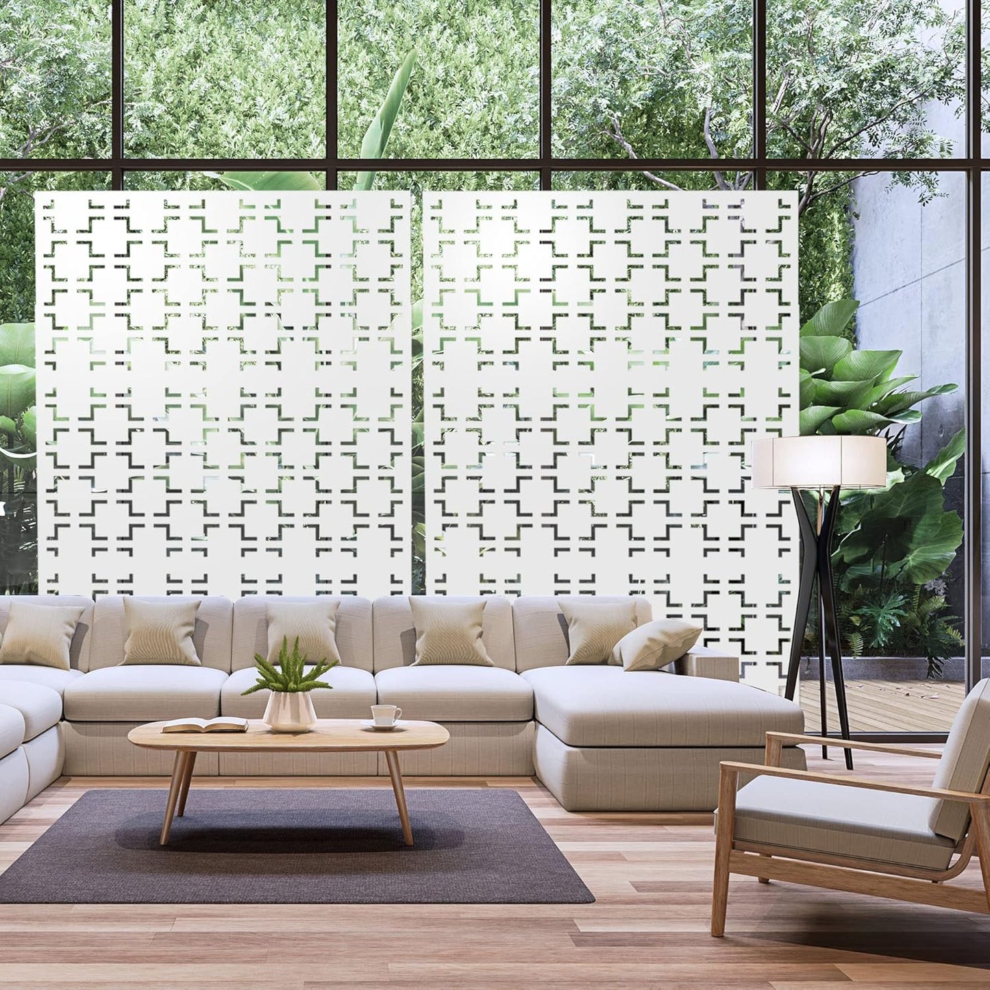 Metal Privacy Screen Outdoor 72" H×47" W,Freestanding Decorative Privacy Screen for Balcony Yard&Garden,Privacy Fence-White&Square-VerdiqueGarden