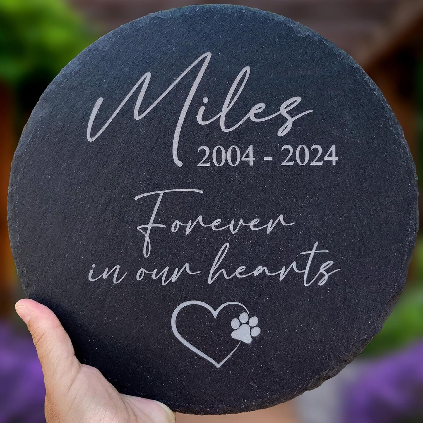 Personalized Pet Memorial Stone for Dogs and Cats | Custom Laser-Etched Weatherproof Garden Grave Marker | Natural Stone Bereavement Headstone Sympathy Gift | 4, 6, 10, or 12 Inch Heart or Circle Shape (A2)-VerdiqueGarden