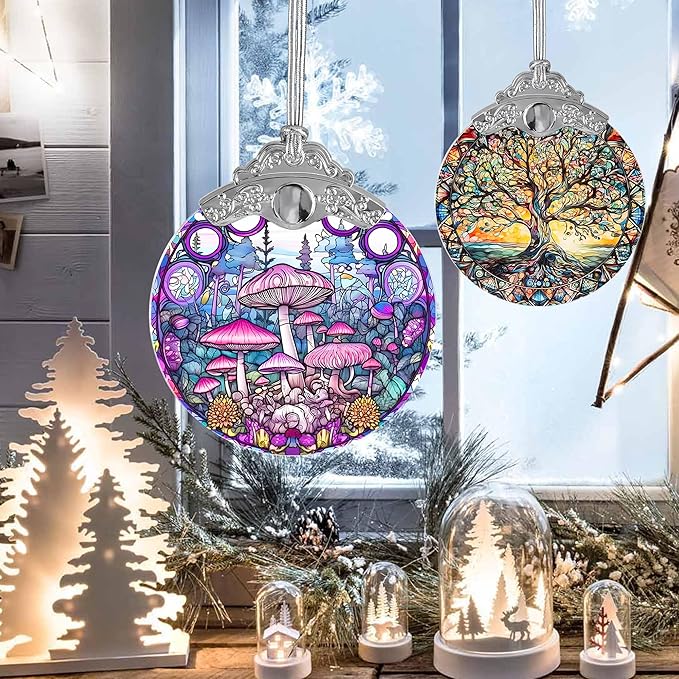 Mushroom Stained Glass Suncatcher, Jocidea Mushroom Ornament, Mushroom Christmas Ornament, Holidays Ornaments, Christmas Tree Ornament, Mushroom Decor, Gifts for Mushroom Lovers-VerdiqueGarden