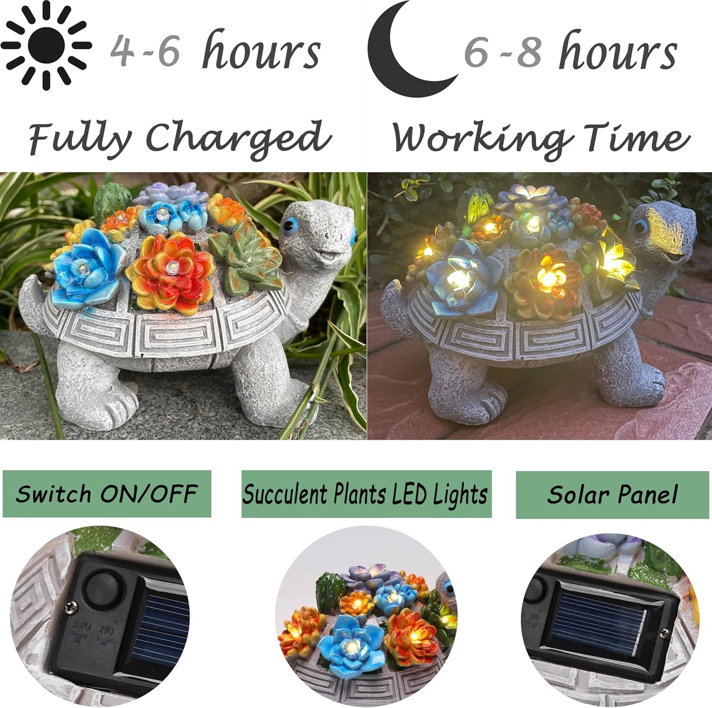 Solar Garden Outdoor Turtle Figurines with LED Lights Lawn Decor Tortoise Statue for Outside Yard Patio Front Porch Balcony Home Ornament Housewarming-VerdiqueGarden