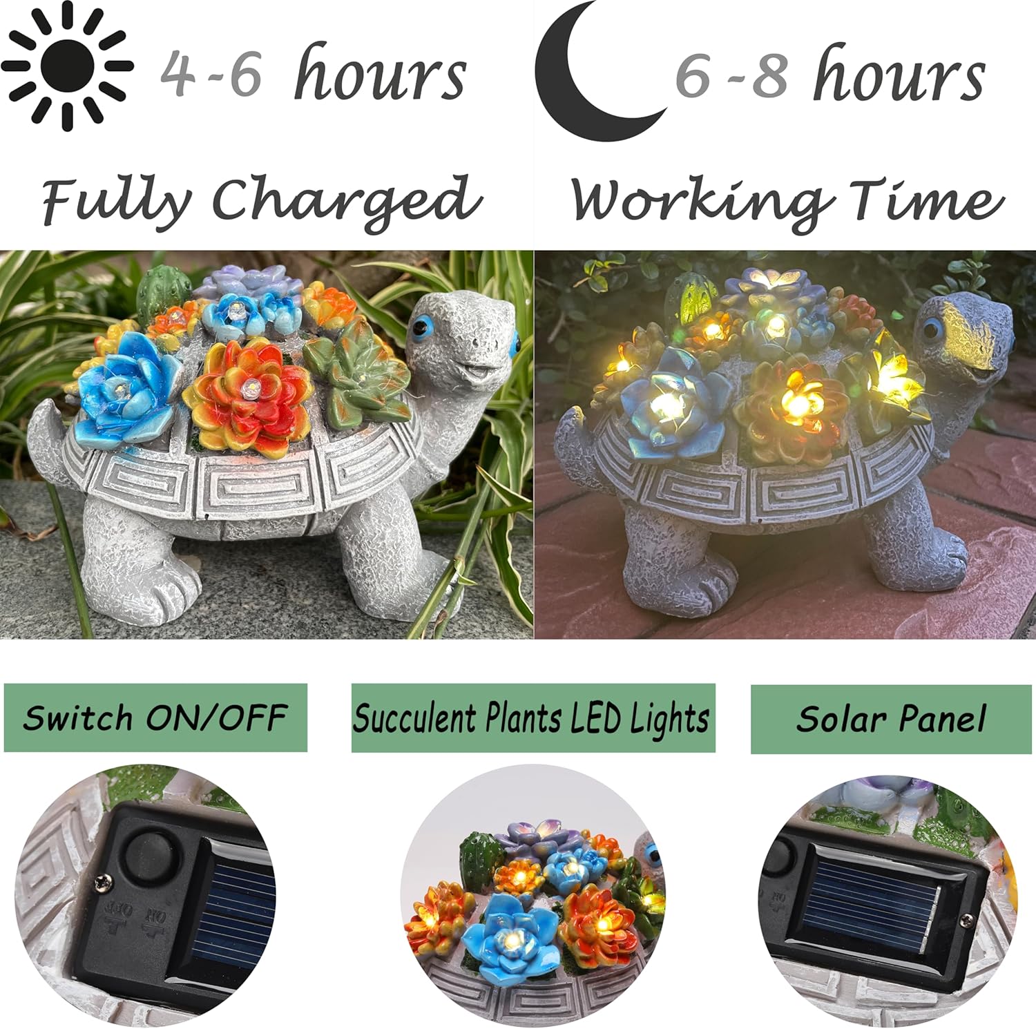 Solar Garden Outdoor Turtle Figurines with LED Lights Lawn Decor Tortoise Statue for Outside Yard Patio Front Porch Balcony Home Ornament Housewarming-VerdiqueGarden