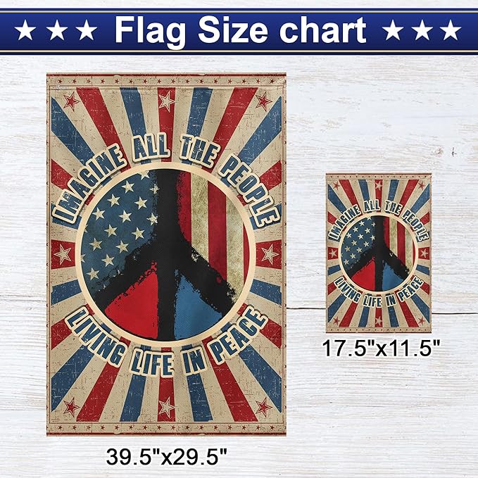Hippie Peace Flags, Peace Signs Decorations For Home, Outside Hippie Decor House Flag (30 x 40), Imagine All The People Living Life in Peace Flag, USA House Garden Flags, Decorative Outdoor Flags-VerdiqueGarden