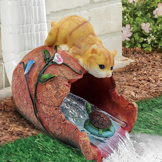 Cat Statue 3" x 4" Gutter Downspout Splash Block, Outdoor Garden Animal Decor Sculpture, Decorative Gutter Extension Diverter, UV-Resistant, Perfect for Garden Rain Downspout Diverter-VerdiqueGarden