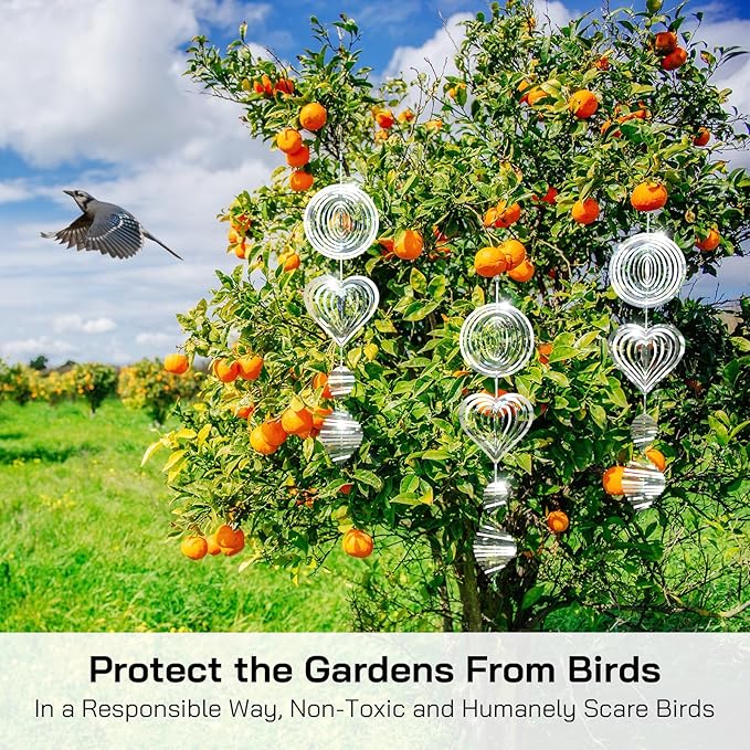 Bird Deterrents for Outside, Reflective 3D Stainless Steel Wind Spinners, Garden Decor, Bird Scare Devices to Keep Woodpeckers, Pigeons Away from Your House, Patio, Orchards-VerdiqueGarden