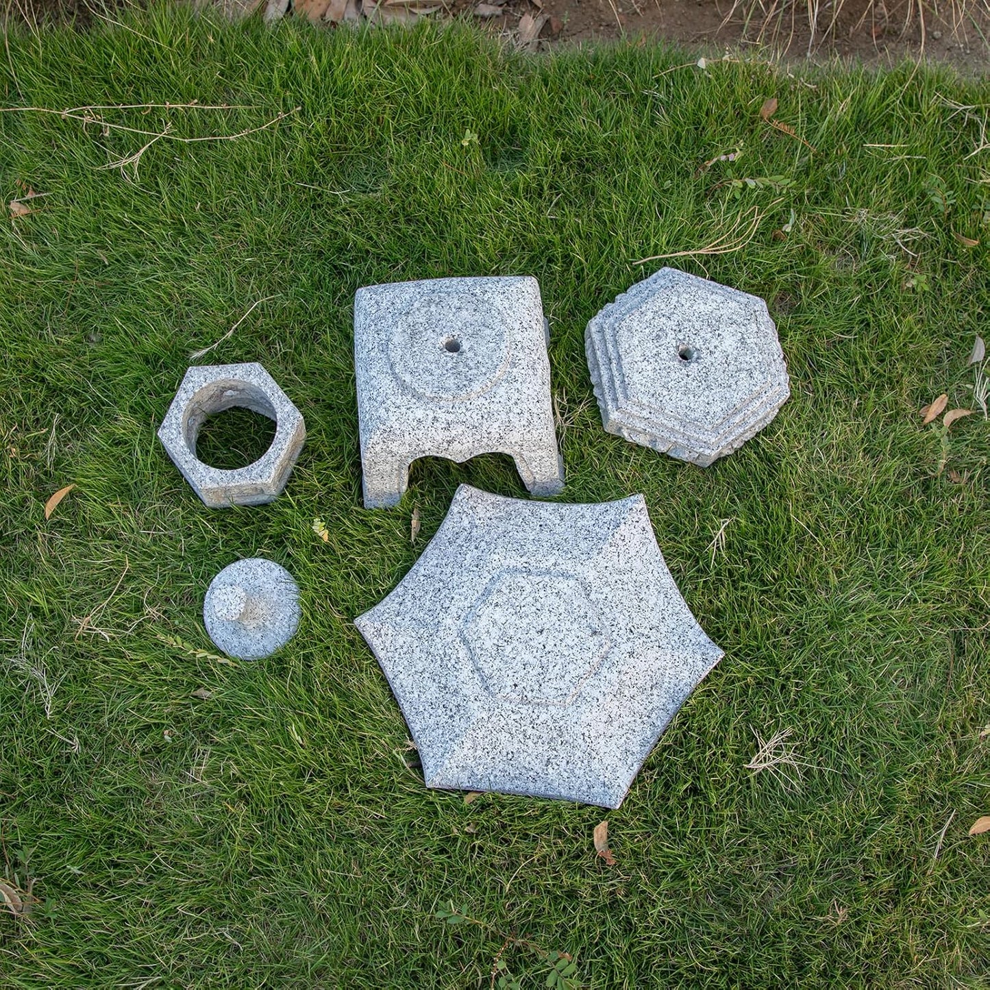 Generic Five Pieces Stone Japanese Lantern, Light Gray, Water Resistant, Granite, 16 inches H x 12.2 inches W x 12.2 inches D, Garden Decoration, Outdoor Lantern-VerdiqueGarden